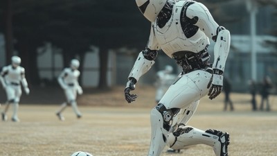 Le robot tape la balle • Qant, M. de R. avec Midjourney