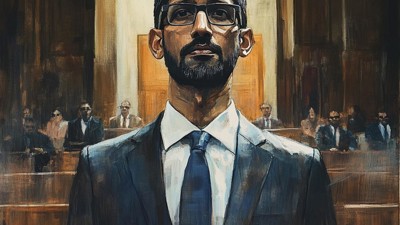Sundar Pichai au tribunal • Source : Qant, M. de R. avec Midjourney