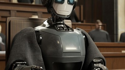 L’IA pour gérer le tribunal • Qant, M. de R. avec Midjourney