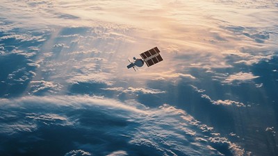 Un satellite au secours de l’Ukraine • Qant, M. de R. avec Midjourney