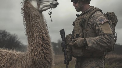 Un Llama à l'armée • Qant, M. de R. avec Midjourney