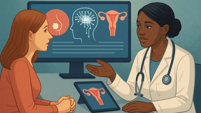 Comprendre les cancers féminins par l’IA • Qant, M. de R. avec Midjourney