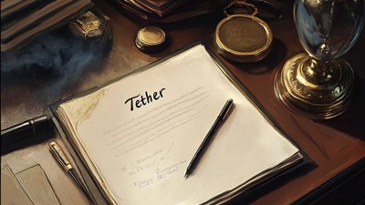 Tether dans le viseur • Qant, M. de R. avec Midjourney